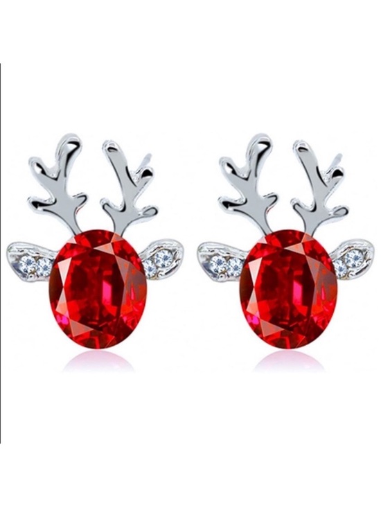 Jewelry - Red Crystal Reindeer Christmas Earrings Holiday